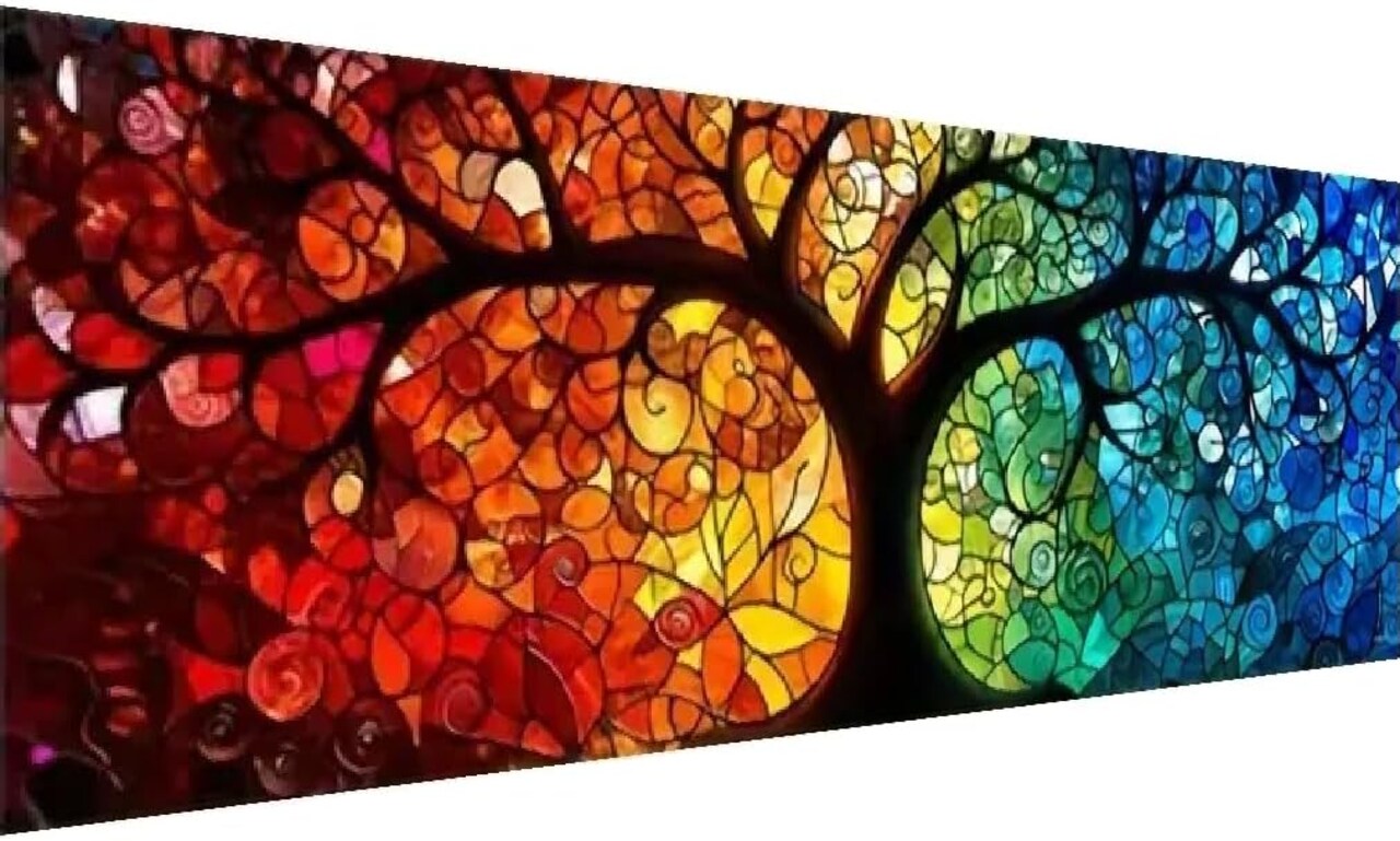 DIY 5D Tree of Life Diamond Painting Kits for Adults Diamond Art Large Size Tree Landscape Full Drill Crystal Rhinestone Embroidery Craft Kits for Home Wall Decor, 35.4X12 Inch